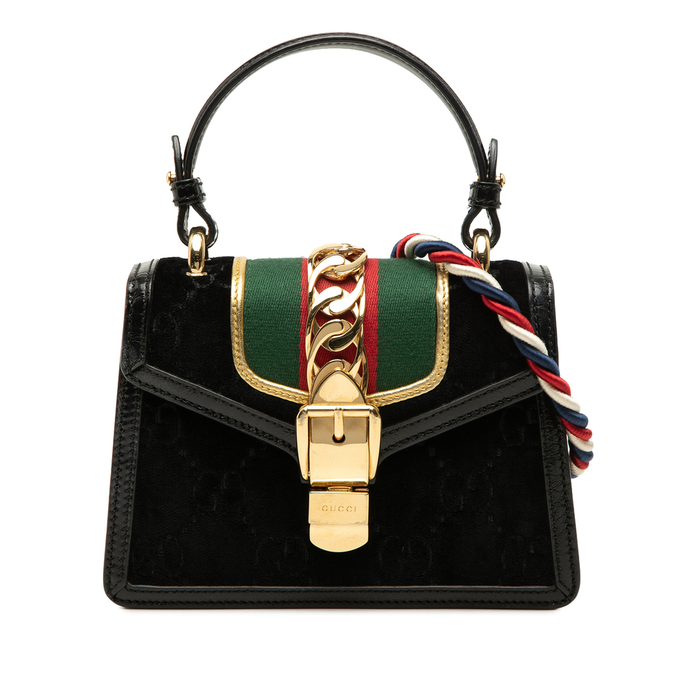 Pre-Loved Gucci Mini GG Velvet Web Sylvie Top Handle Bag